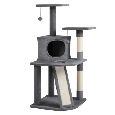 Breebe 44 Inch Tall Kitten Tower With Condo And 2 Plush Perches In Gray