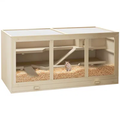 Breebe 45 Inch Extra Large Wooden Hamster Cage 3-layer Small Animal Habitat In Red