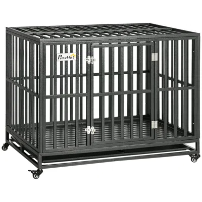 Breebe 45 Inch Heavy Duty Dog Crate With Lockable Wheels In Black