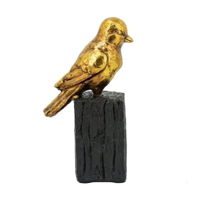 Breebe 4.5 X 2.5 X 7.5" Gold Resin Songbird Sculpture On Black Faux Branch