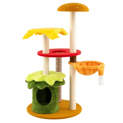Breebe 46 Inch Tall Cat Tree Multi-level With Padded Perch And Hanging Basket Bed