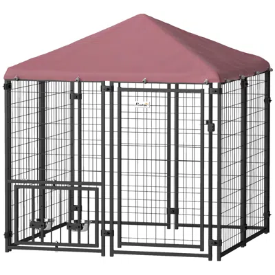 Breebe 4.6 X 4.6 Ft Welded Wire Dog Run With Feeding Station In Gray