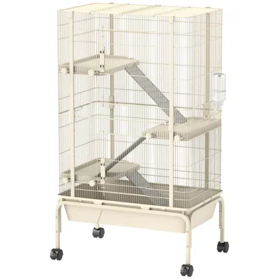 Breebe 47" 4-level Metal Ferret Cage With Wheels, Tray & Accessories In Beige