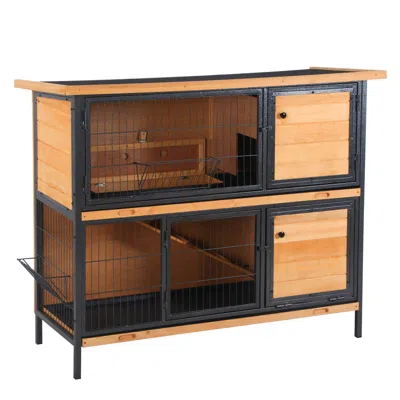 Breebe 48" 2-story Wooden Rabbit Hutch With Metal Frame, Ramp & Tray In Multi