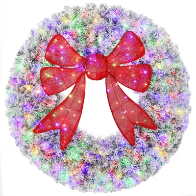Breebe 48 Inch Pre-lit Christmas Wreath With Bow And Remote In Multi