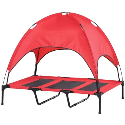 Breebe 48 X 36 Inch Elevated Dog Cot With Uv Protection Canopy Shade In Red