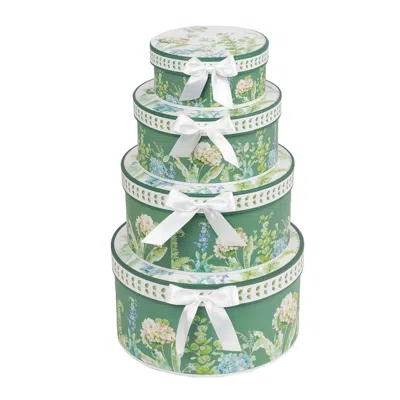 Breebe 4-pack Decorative Round Nesting Gift Boxes With Lids, Greenery Floral Design Cardstock Keepsake Boxe
