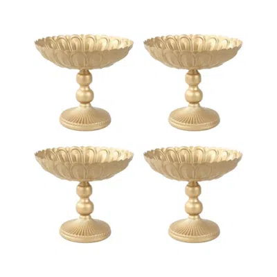 Breebe 4-pack Metal Compote Pedestal Bowl Flower Vases With Vintage Floral Pattern Gold - Decorative Weddin