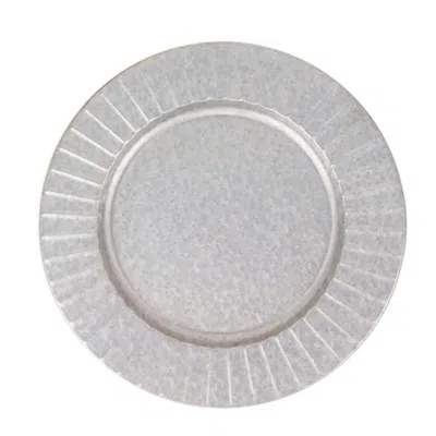 Breebe 4-pack Metal Round Charger Plates 13" In Silver With Galvanized Ruffled Rim, Contemporary Charger Ta In Metallic