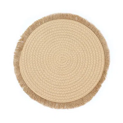 Breebe 4-pack Placemats Fringed Edge Design Natural Rustic Burlap Jute Round - Farmhouse Style Table Mats W