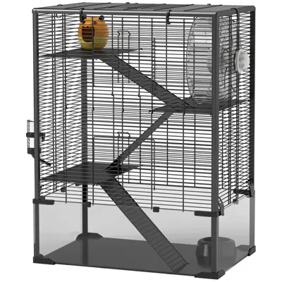 Breebe 4-tier Hamster Cage With Glass Base, Wheel, Hut & Accessories In Black