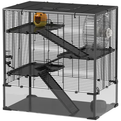 Breebe 4-tier Hamster Cage With Glass Base, Wheel, Hut & Accessories In Black
