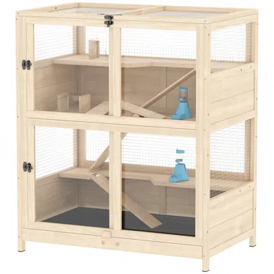 Breebe 4-tier Wooden Hamster Cage With Mesh Roof, Tray & Accessories In Neutral