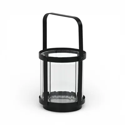 Breebe 5" Clear And Black Glass And Metal Tabletop Lantern Candle Holder