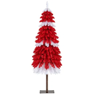 Breebe 5 Ft Artificial Christmas Tree Pre-lit Xmas Trees With 301 Red And White Branch Tips