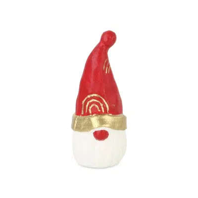 Breebe 5" Red Gold And White Cast Iron Christmas Santa Gnome Figurine In Multi