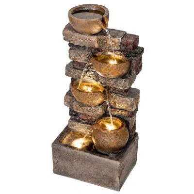 Breebe 5 Tier Outdoor Cascading Water Fountain In Brown