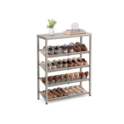 Breebe 5-tier Shoe Rack With Storage Shelves And Spacious Top - Cappuccino Beige + Oatmeal Beige In Gray