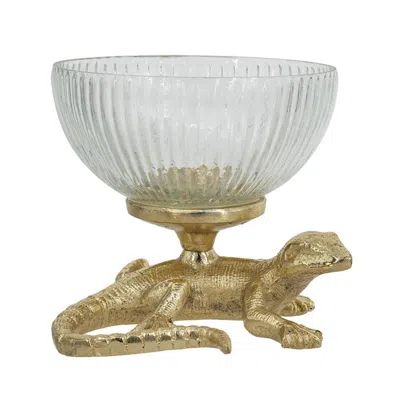 Breebe 5 X 5 X 4.5" Gold Lizard Pedestal Bowl With Ribbed Glass Dish