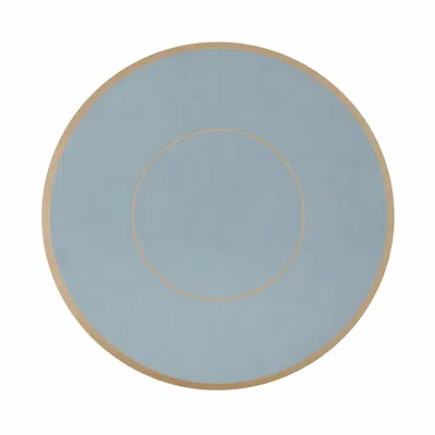 Breebe 50 Pack Round Disposable Table Placemats 13" Dusty Blue With Gold Rim - Cardboard Charger Plates For