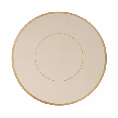 Breebe 50 Pack Round Disposable Table Placemats 13" Taupe With Gold Rim - Cardboard Charger Plates For Cate In Neutral