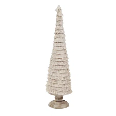 Breebe 5.1 X 21.7" Fringes Embellished Cone With Wooden Base In Neutral