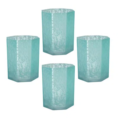Breebe 5.1 X 5.1 X 5.9" Aqua Blue Frosted Mercury Glass Octagonal Candle Holder, 4 Pack