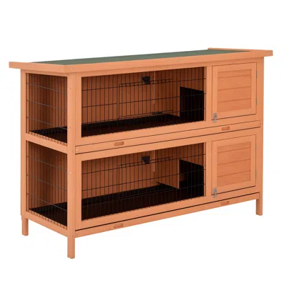 Breebe 54 Inch 2-story Wooden Rabbit Hutch With Lockable Doors And Tray In Brown