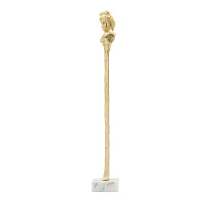 Breebe 5.5 X 5.5 X 28" Elongated Gold Roman Statue On White Marble Base