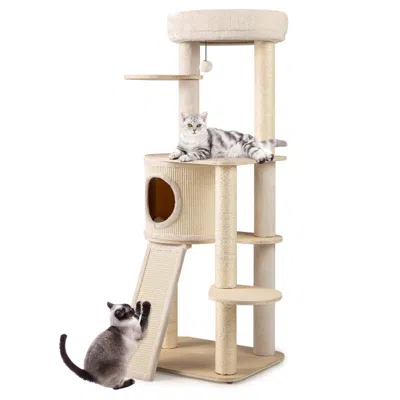 Breebe 56 Inch Tall Cat Tree With 2 Sisal Scratching Posts And Ladder In White