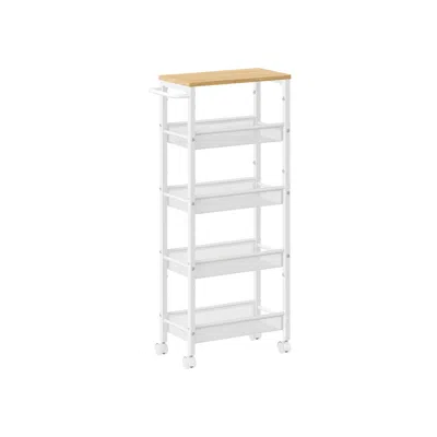 Breebe 5.8" Deep Slim Rolling Cart 5-tier Oak Beige And White
