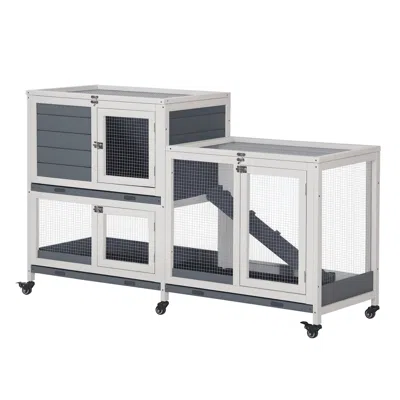 Breebe 58" Elevated Wooden Rabbit Hutch With No-leak Tray And Lockable Door In Multi
