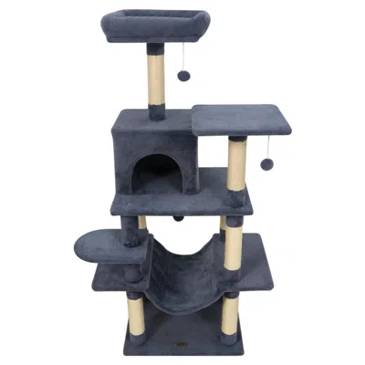 Breebe 58" Multi-level Cat Tree Soft Plush Cat Tower With Padded Top Perch In Gray