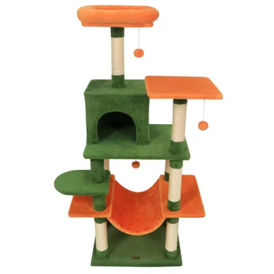 Breebe 58" Multi-level Cat Tree Soft Plush Cat Tower With Padded Top Perch In Green