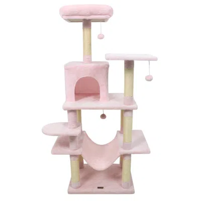 Breebe 58" Multi-level Cat Tree Soft Plush Cat Tower With Padded Top Perch In Pink