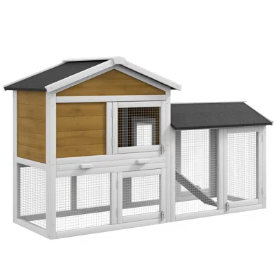 Breebe 58" Wooden Rabbit Hutch With Run, Ramp, Tray & Lockable Doors In Multi