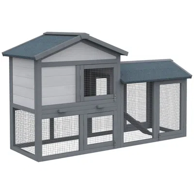 Breebe 58" Wooden Rabbit Hutch With Run, Removable Tray, Lockable Doors & Ramp In Gray