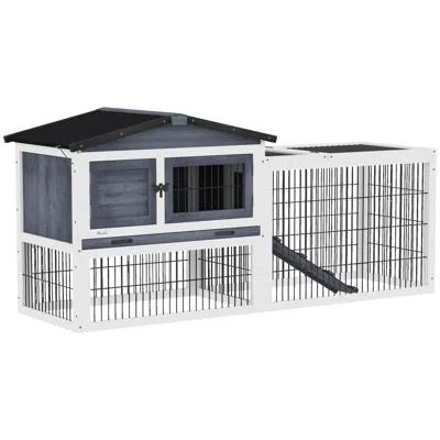 Breebe 59" 2-level Outdoor Rabbit Hutch With Openable Top In Grey