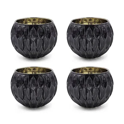Breebe 5.9" Shiny Black Oval Cutout Text Glass Gold Mercury Interior, 4 Pack