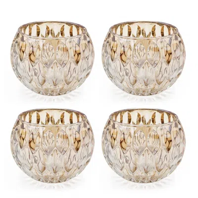 Breebe 5.9" Shiny Light Amber Oval Cutout Text Glass, 4 Pack In Gold