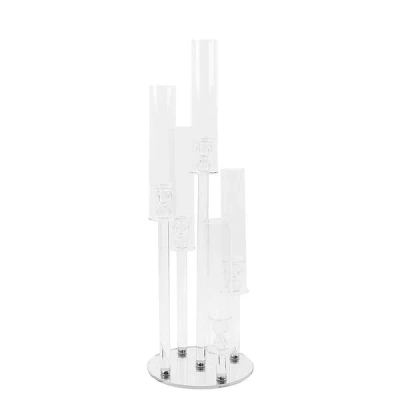 Breebe 5-arm Round Crystal Glass Candelabra Clear Taper Design - Chic Candle Holder Table Centerpiece For W
