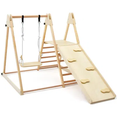 Breebe 5-in-1 Indoor Jungle Gym Foldable Climber Playset With Fun Slide And Adjustable Swing In Nude