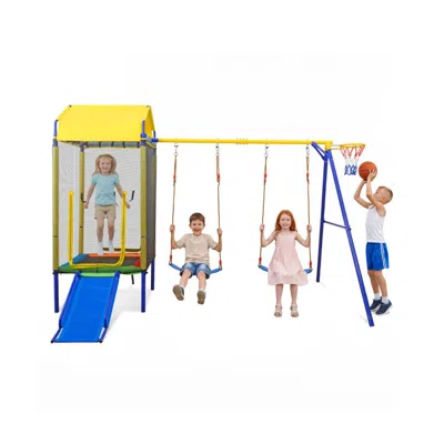 Breebe 5-in-1 Kids Swing Set For Backyard With Heavy-duty Metal Swing Stand In Yellow