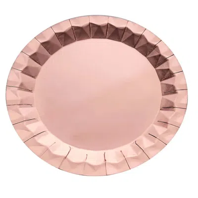 Breebe 5-pack 12-inch Metallic Rose Gold Charger Plates, Round Geometric Prism Design, 400 Gsm Disposable P In Pink