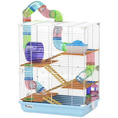 Breebe 5-tier Hamster Cage Portable Travel Carrier With Wheel And Tubes In Blue