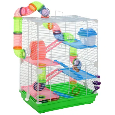 Breebe 5-tier Hamster Cage Portable Travel Carrier With Wheel And Tubes In Green