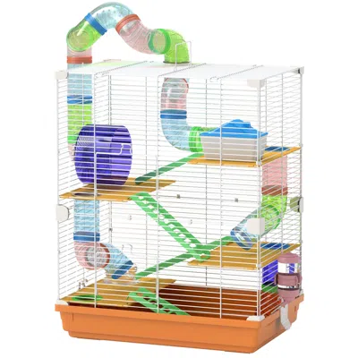 Breebe 5-tier Hamster Cage Portable Travel Carrier With Wheel And Tubes In Orange