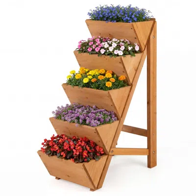 Breebe 5-tier Vertical Raised Garden Bed Wood Elevated Planter Box With Legs In Brown