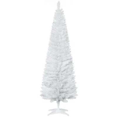 Breebe 6' Artificial Pencil Christmas Tree, Slim Xmas Tree With 390 Realistic Branch Tips And Plastic Stand In White
