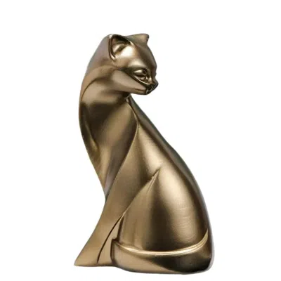 Breebe 6" Bronze Resin Cat Hand Painted Figurine In Gold